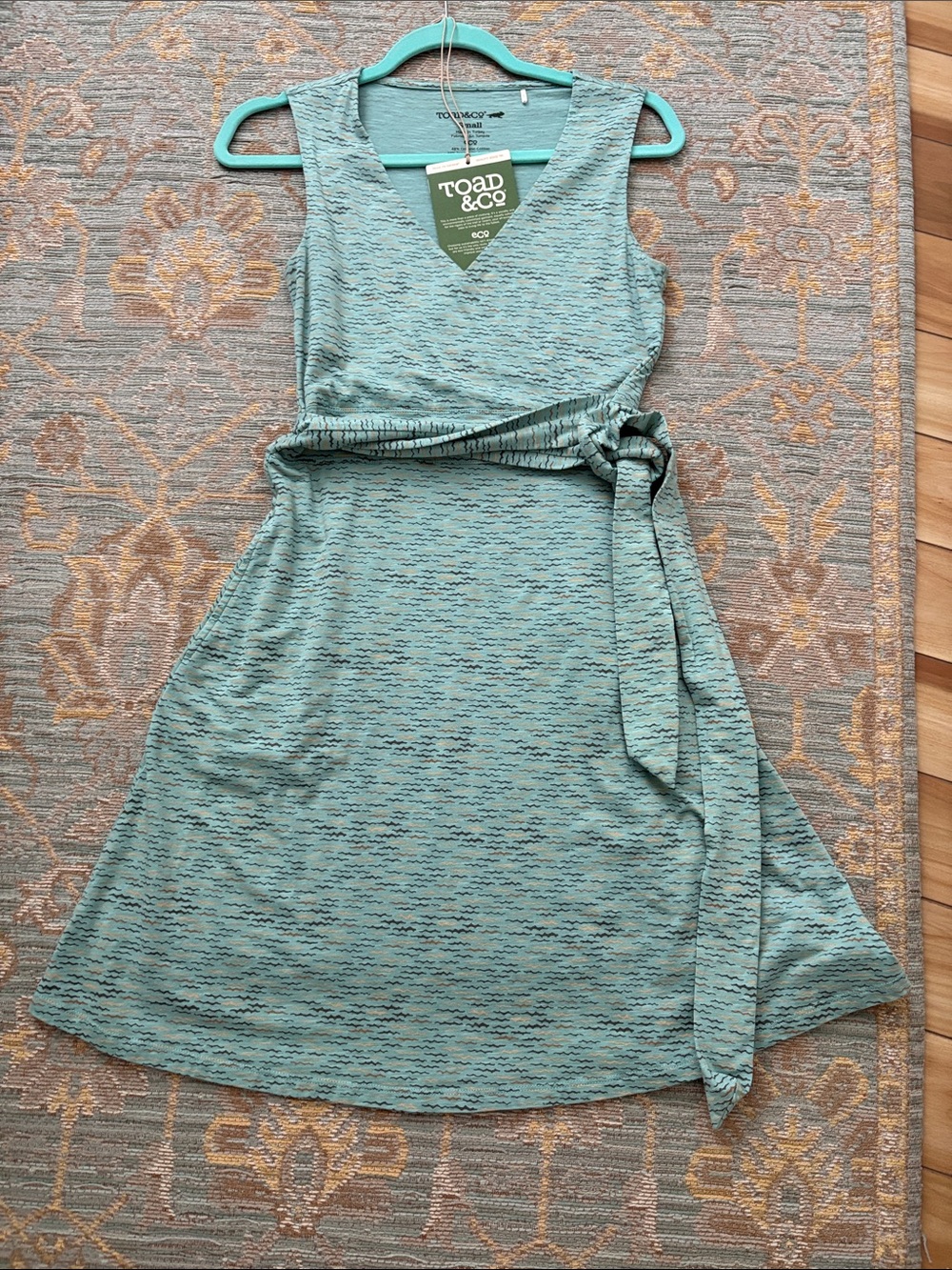 Toad&Co Teal Cue Sleeveless V-Neck Tie-Waist Knit Dress